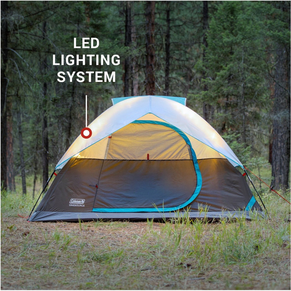Coleman OneSource Rechargeable 4-Person Camping Dome Tent 2000035457 with Airflow System & LED Lighting