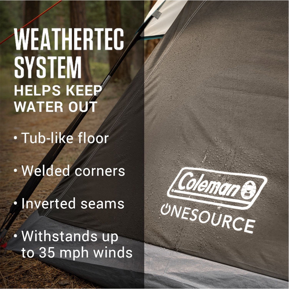 Coleman OneSource Rechargeable 4-Person Camping Dome Tent 2000035457 with Airflow System & LED Lighting