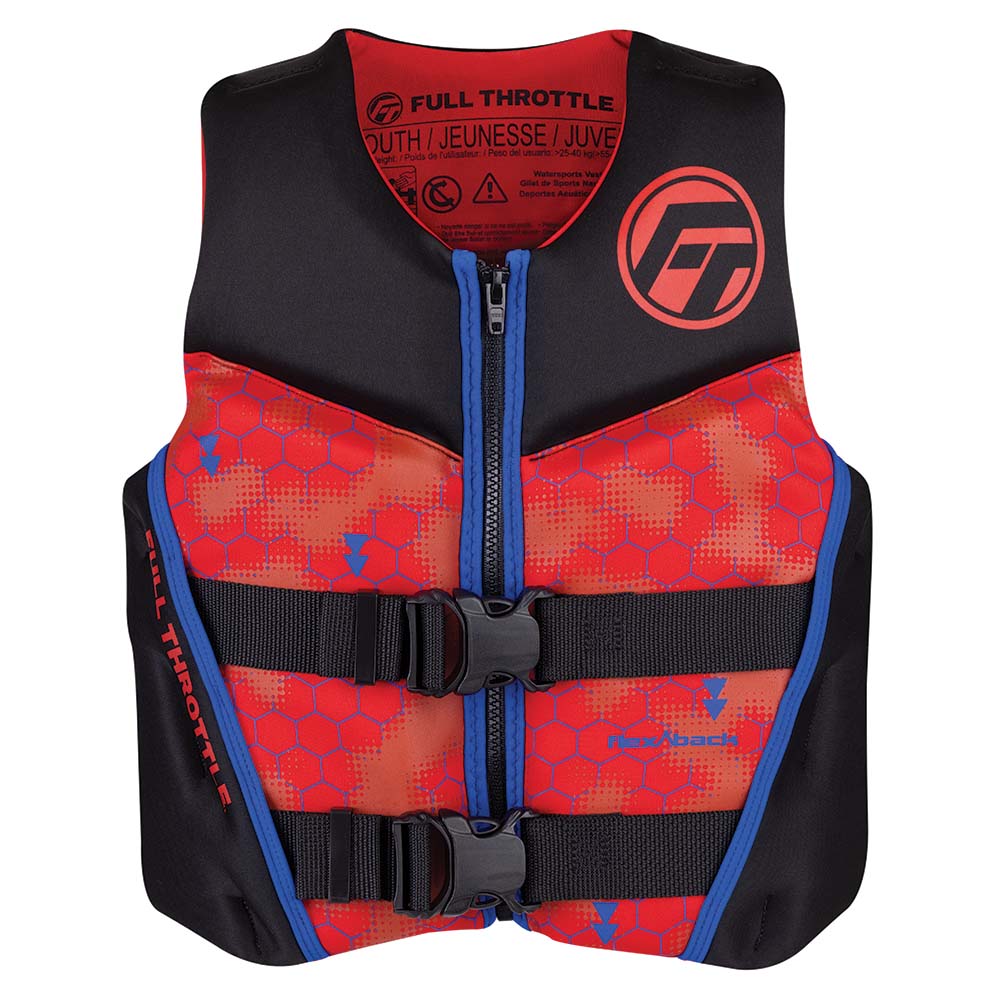 Full Throttle Youth Rapid-Dry Flex-Back Life Jacket - Red/Black - Part Number 142500-100-002-22