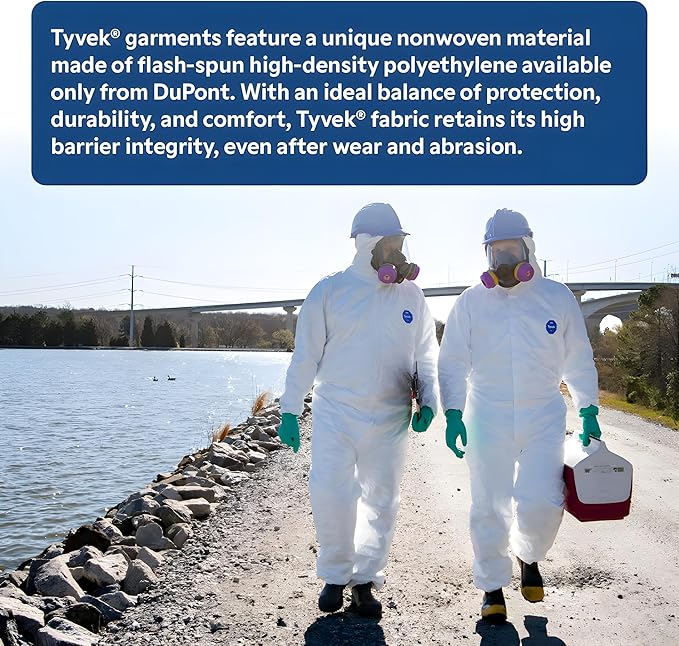 DuPont Tyvek 400 Coveralls – XL, White, Hood & Boots, Serged Seams, Elastic Wrists/Ankles