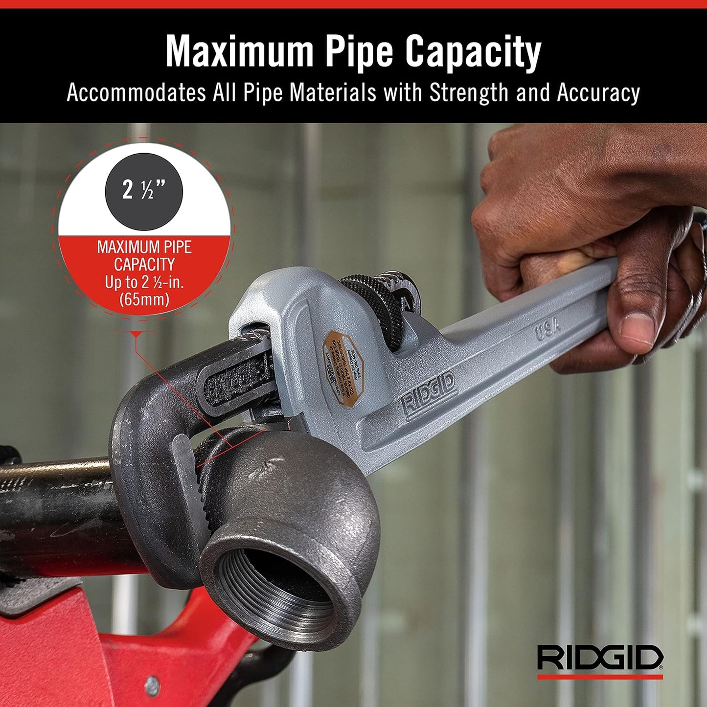 RIDGID 31100 Model 818 Aluminum Pipe Wrench – 18" Straight Plumbing Wrench, Lightweight Design