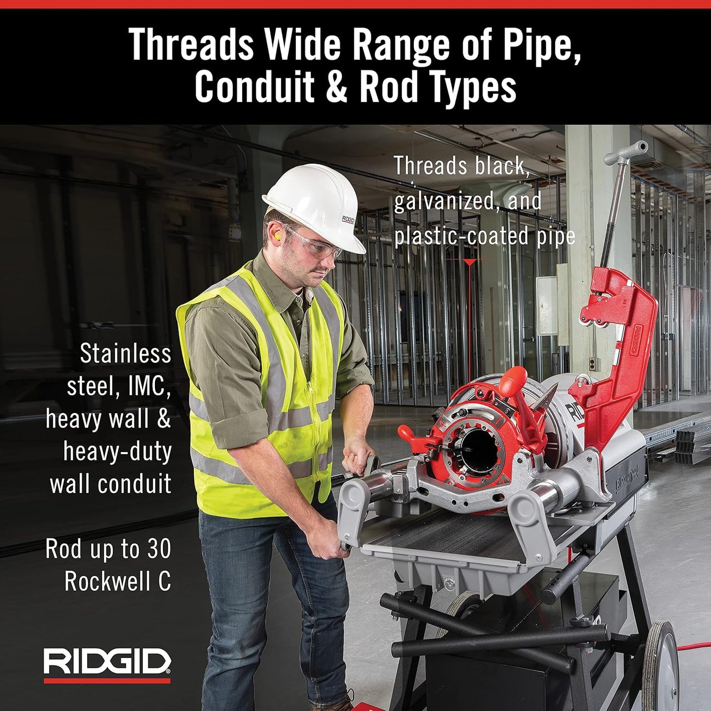 RIDGID 26092 Model 1224 NPT Threading Machine – 120V Heavy-Duty Pipe Threader with Hammer Chuck – Threads 1/4" to 4" Pipe – Silver/Red