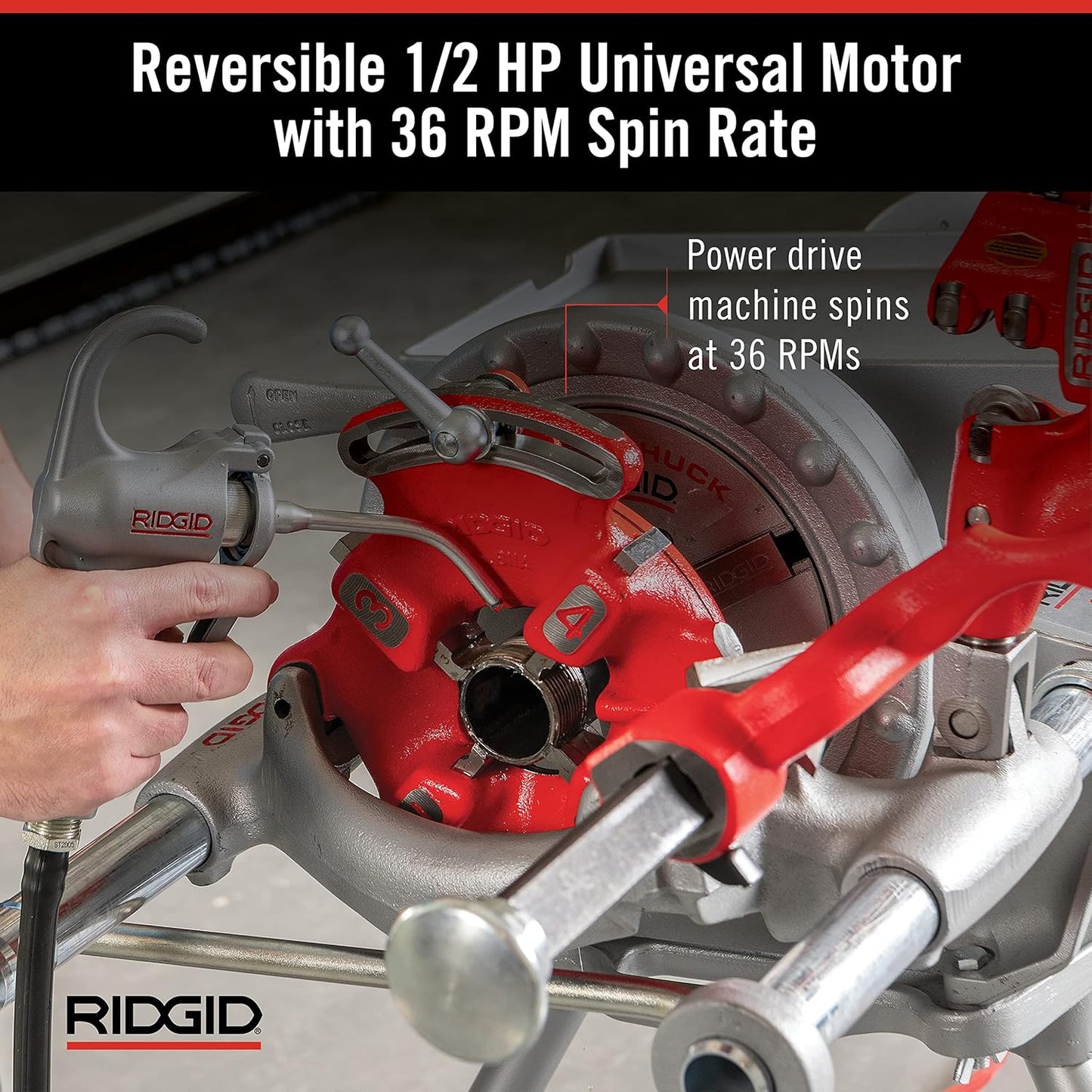 RIDGID Model 300 Power Drive Threading Machine – Complete Kit, 1/8" to 2" Pipe Capacity, 115V AC, 38 RPM