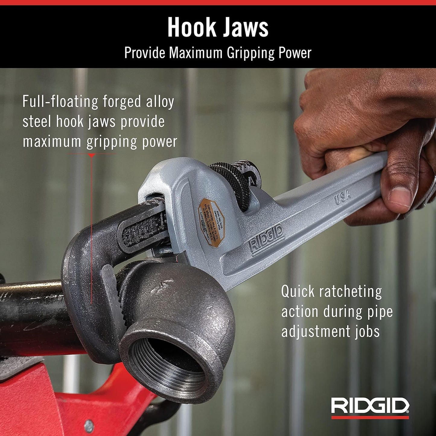 RIDGID 31100 Model 818 Aluminum Pipe Wrench – 18" Straight Plumbing Wrench, Lightweight Design