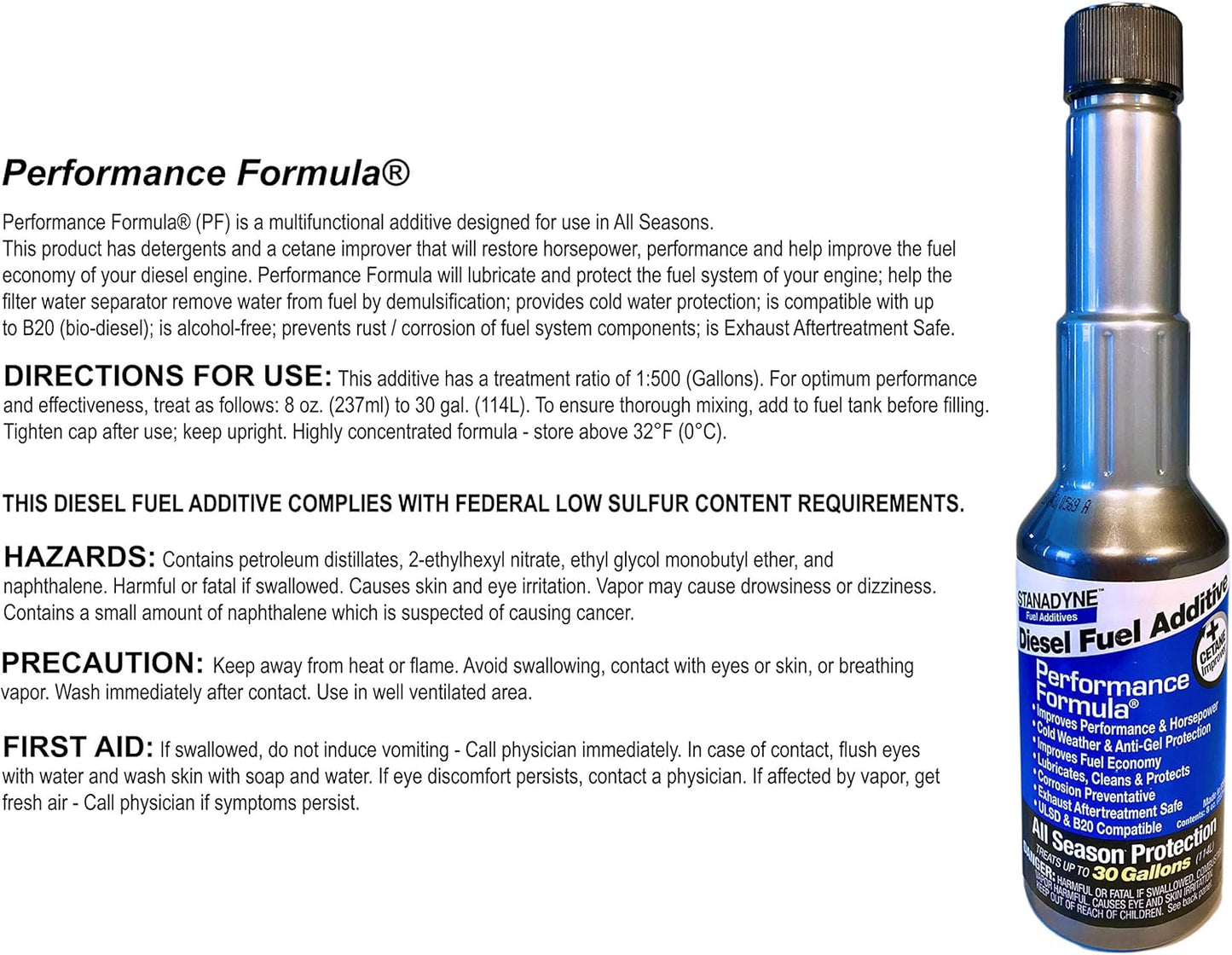 4 Bottles of Stanadyne 38564 Performance Formula 8 oz Diesel Fuel Additive