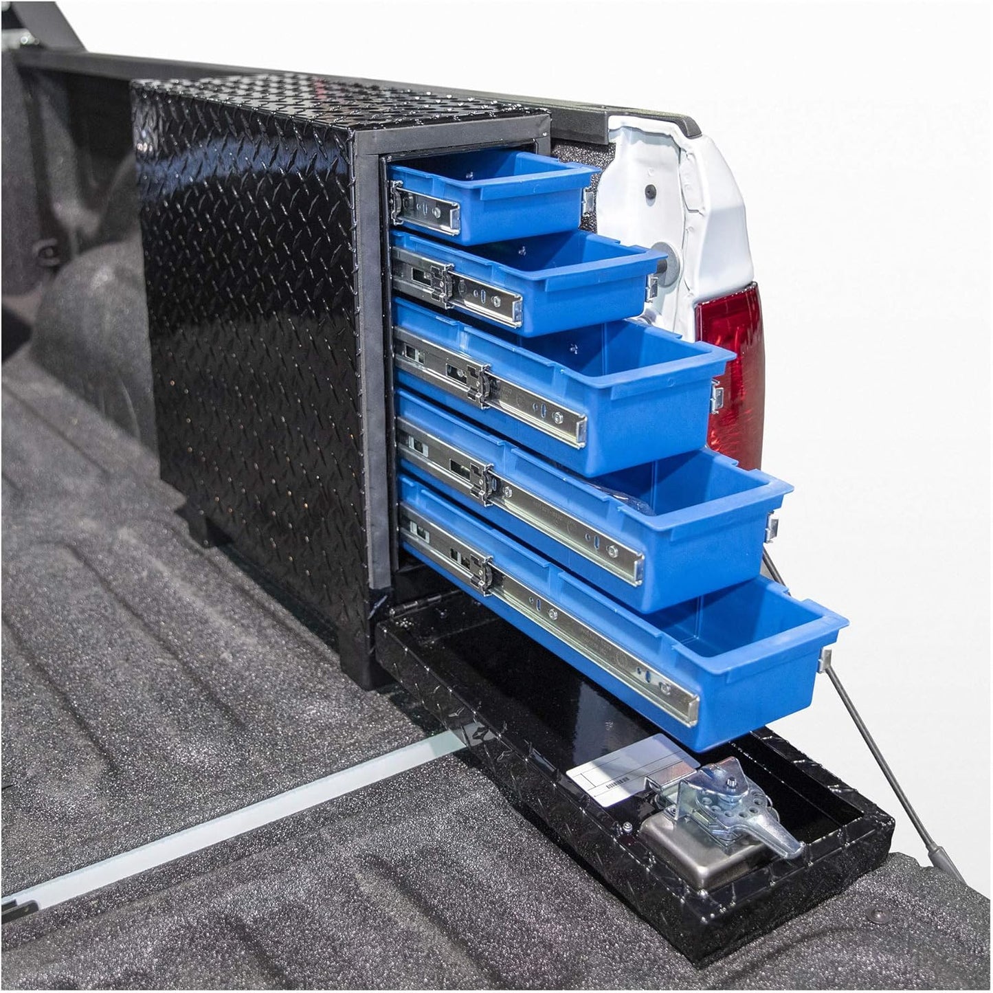 UWS EC20052 22" Gloss Black Aluminum Truck Bed Tool Box with 5 Lockable Drawers – Heavy-Duty Storage
