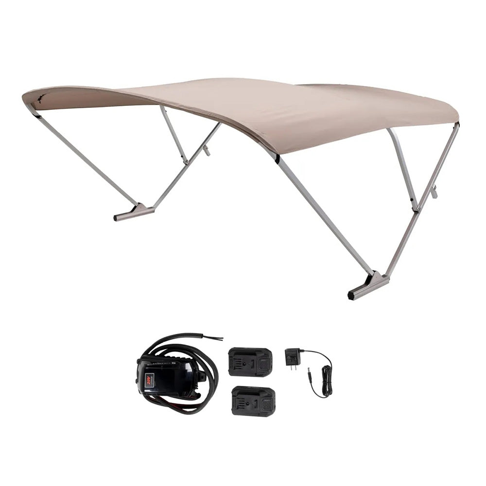 SureShade 2021133088 Battery Powered Bimini with Clear Anodized Frame and Beige Fabric