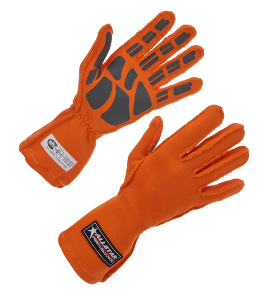 ALLSTAR PERFORMANCE Driving Gloves SFI 3.3/5 Outseam D/L XL Orange
