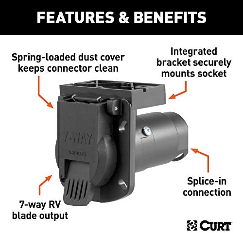 Curt Manufacturing 7-Way RV Socket with Mounting Bracket - Part 58417