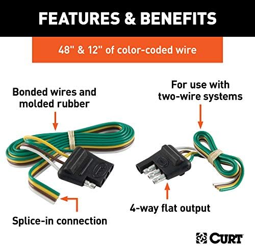 Curt Manufacturing 58355 48-Inch 4-Way Flat Trailer Wiring Harness with Car End