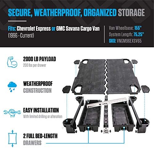 Decked LLC VNGM96EXSV65 96-Inch Cargo Van Storage System with Decked Out Package for Savanna Black Cargo Van