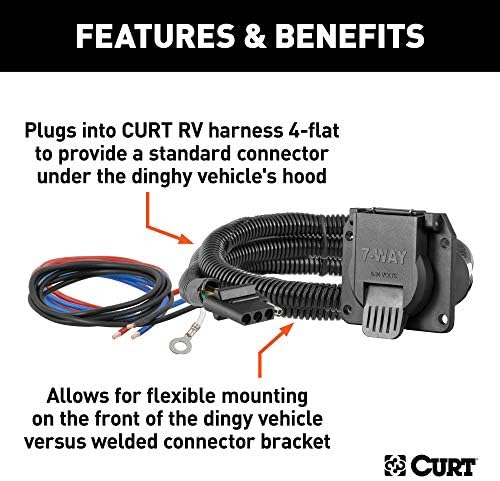 Curt Manufacturing Dinghy Towing Electrical Adapter 4-Way Flat to 7-Way RV Blade (Part 58980)