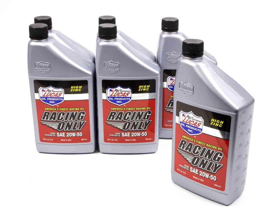 Lucas Oil 10306 Semi-Synthetic 20W50 Racing Oil - 6 Pack of 1 Quart Bottles