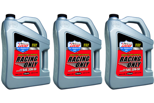 Lucas Oil 10378 20W50 Semi Synthetic Racing Oil - Set of 3 x 5 Quart Jugs