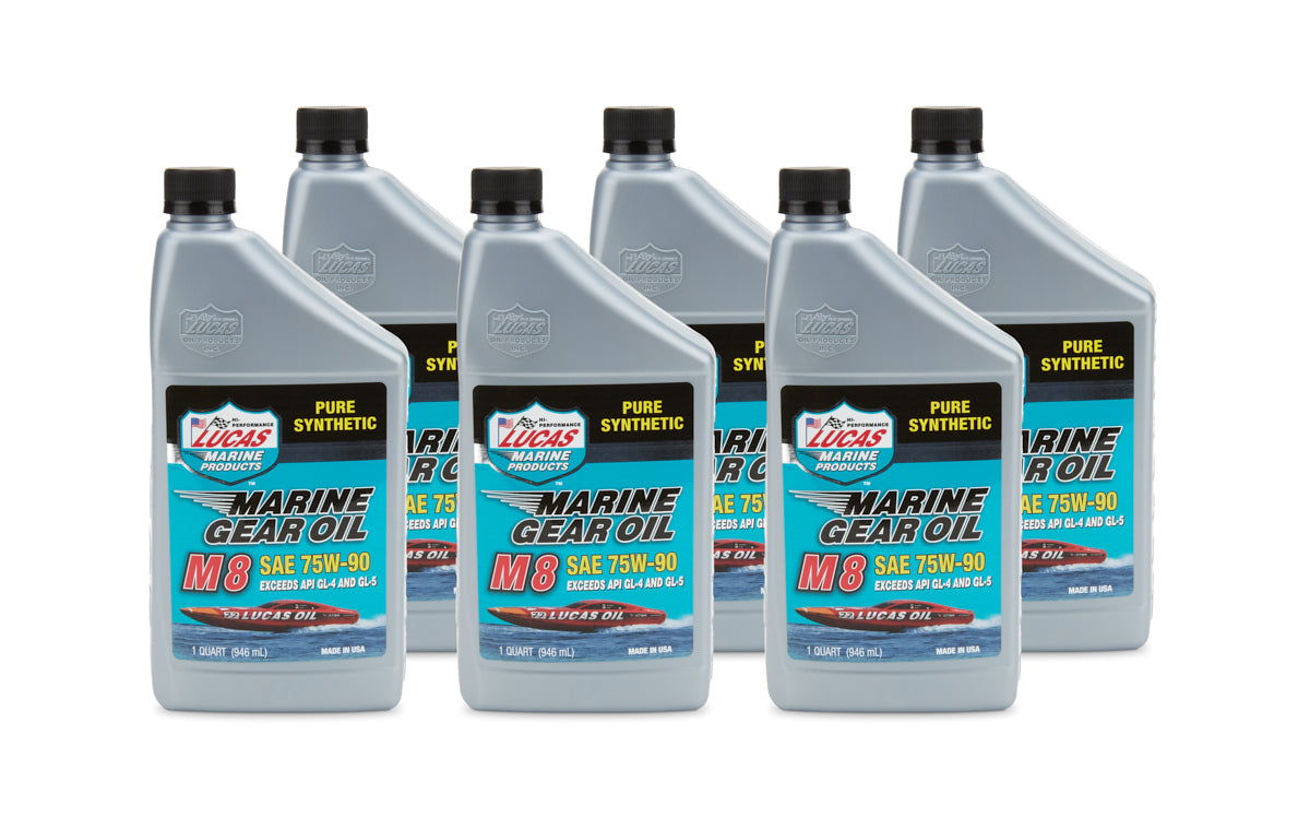 Lucas Oil M8 Marine Gear Oil 10652 - 75W90 Synthetic - Set of 6 Quarts