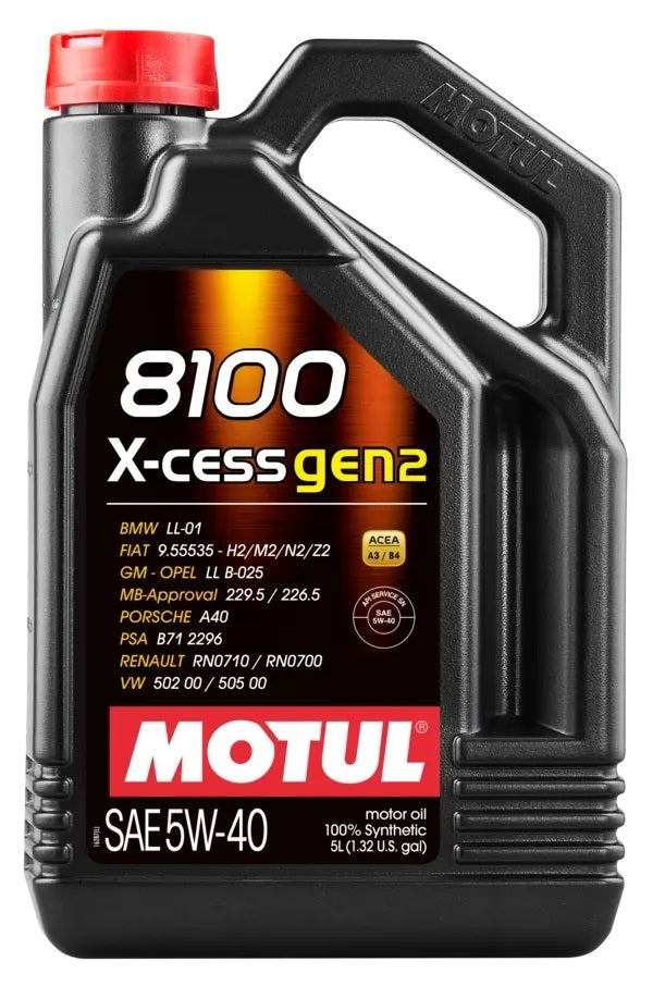 MOTUL 8100 X-Cess Gen2 5W-40 Synthetic Motor Oil - 5 Liter Bottle