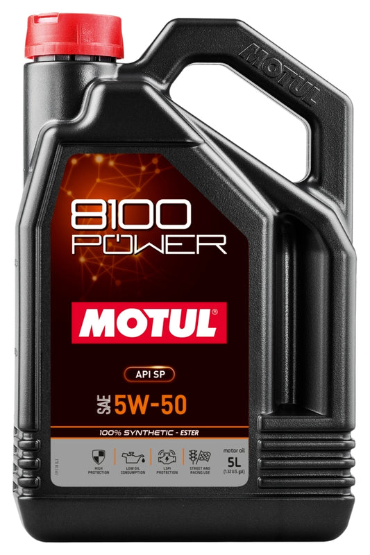 MOTUL USA 8100 Sport Power 5W50 Synthetic Motor Oil - 5 Liter Bottle
