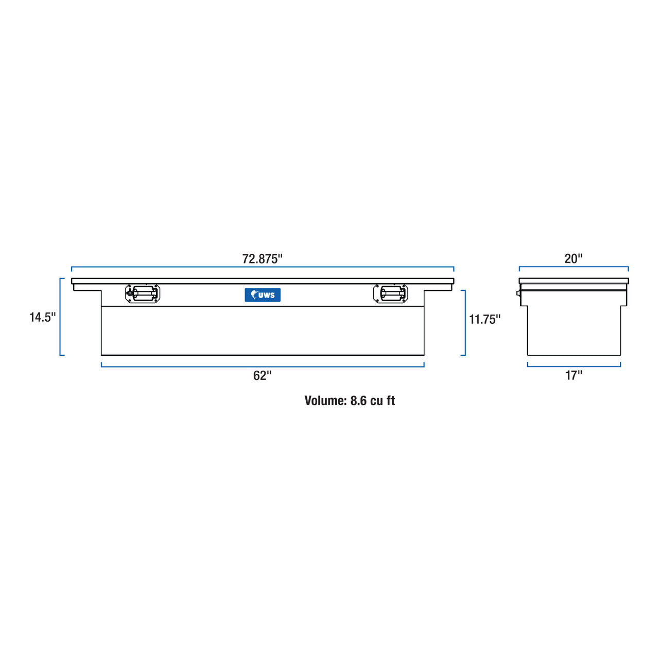 UWS United Welding Services Gloss Black 72-Inch Low Profile Truck Tool Box Pull Handles (Part TBS-72-LP-PH-B)