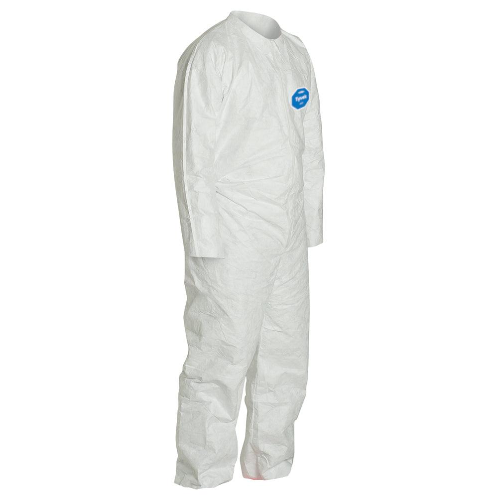 400 Coveralls, Tyvek®, Serged Seams, Collar, Elastic Waist, Open Wrists/Ankles, Front Zip, Storm Flap, White, Large – DuPont TY120S-L (Pack of 25)