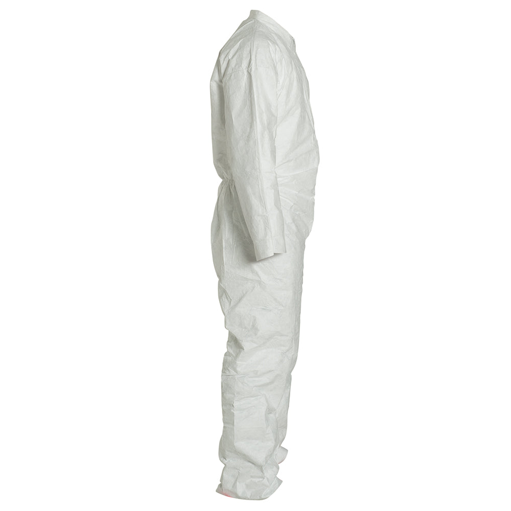 400 Coveralls, Tyvek®, Serged Seams, Collar, Elastic Waist, Open Wrists/Ankles, Front Zip, Storm Flap, White, Large – DuPont TY120S-L (Pack of 25)