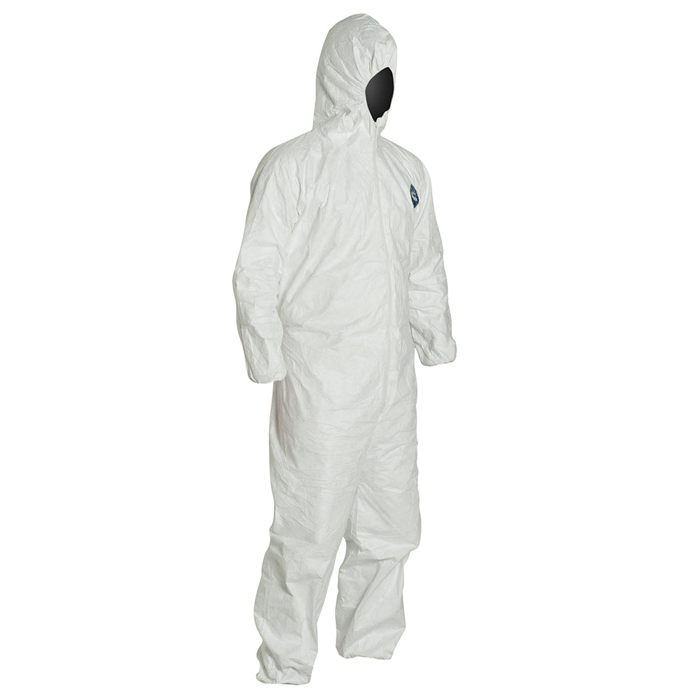 DuPont Tyvek® 400 Coveralls with Hood & Boots – White, 3XL, Serged Seams, Elastic Wrists, Waist & Ankles, Zipper Front with Storm Flap (Model TY122S-3XL) – Pack of 25