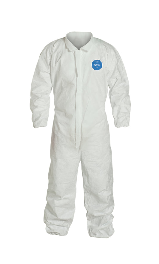 DuPont Tyvek® 400 Coveralls TY125S – 2XL, White, Serged Seams, Zipper Front, Elastic Wrists, Ankles & Waist – Pack of 25