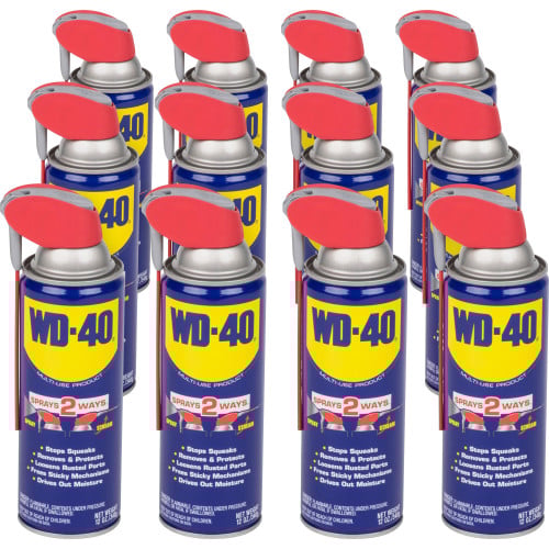WD-40® Multi-Purpose Lubricant – 12 oz Aerosol Can with Smart Straw, Cleans, Lubricates, and Protects (490057, 12 EA/CA)