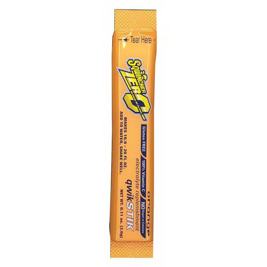 Sqwincher® Qwik Stik® ZERO Sugar Electrolyte Drink Mix – Orange Flavor, 0.11 oz Stick Pack, Yields 20 oz (159060100, 500/Case)