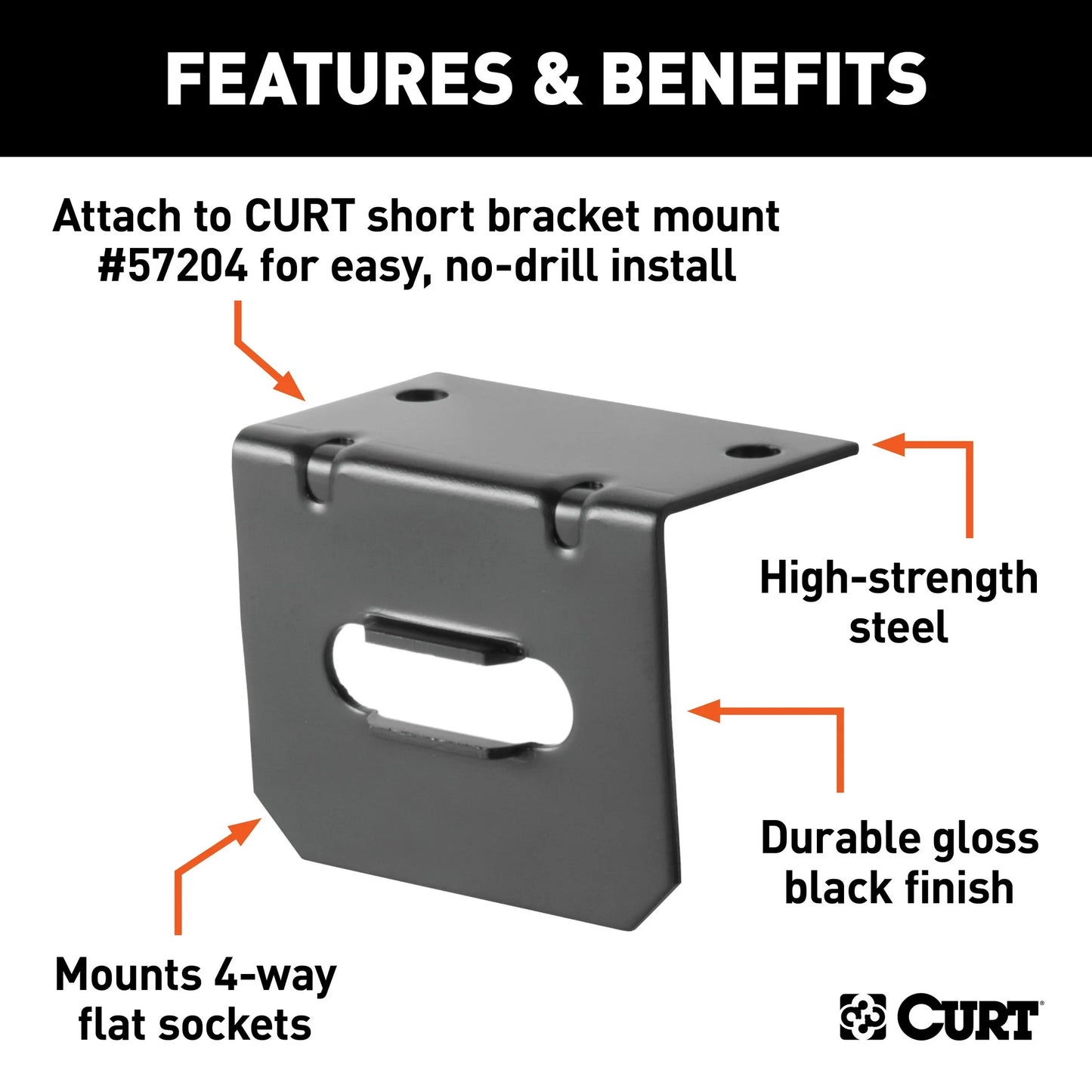 Curt Manufacturing 58303 5 Way Flat Trailer Connector Socket Mounting Bracket Kit