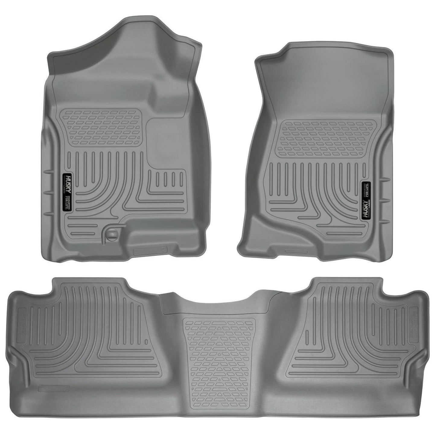 Husky Liner 98202 Front & Second Seat Floor Liners for Silverado/Sierra 1500 and 2500/3500 Crew Cab (Non-Manual Shifter), Grey