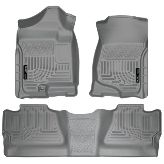 Husky Liner 98202 Front & Second Seat Floor Liners for Silverado/Sierra 1500 and 2500/3500 Crew Cab (Non-Manual Shifter), Grey