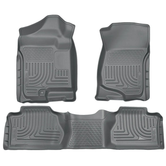 Husky Liner 98212 Front and Second Seat Floor Liners for Chevrolet Silverado and Sierra 1500/2500/3500 (Excluding Manual Shifter) - Gray