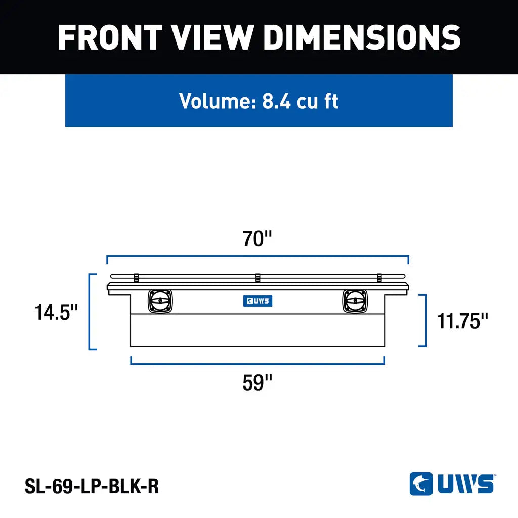 UWS United Welding Services Gloss Black Aluminum 69-Inch Secure Lock Crossover Truck Tool Box with Low Profile Rail
