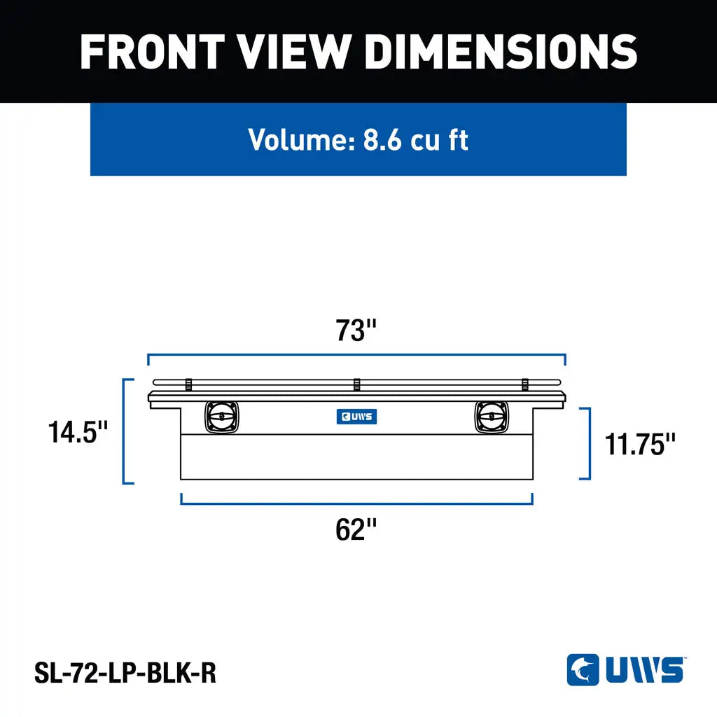 UWS United Welding Services Gloss Black Aluminum 72-Inch Secure Lock Crossover Truck Tool Box with Low Profile Rail - Model SL-72-LP-BLK-R