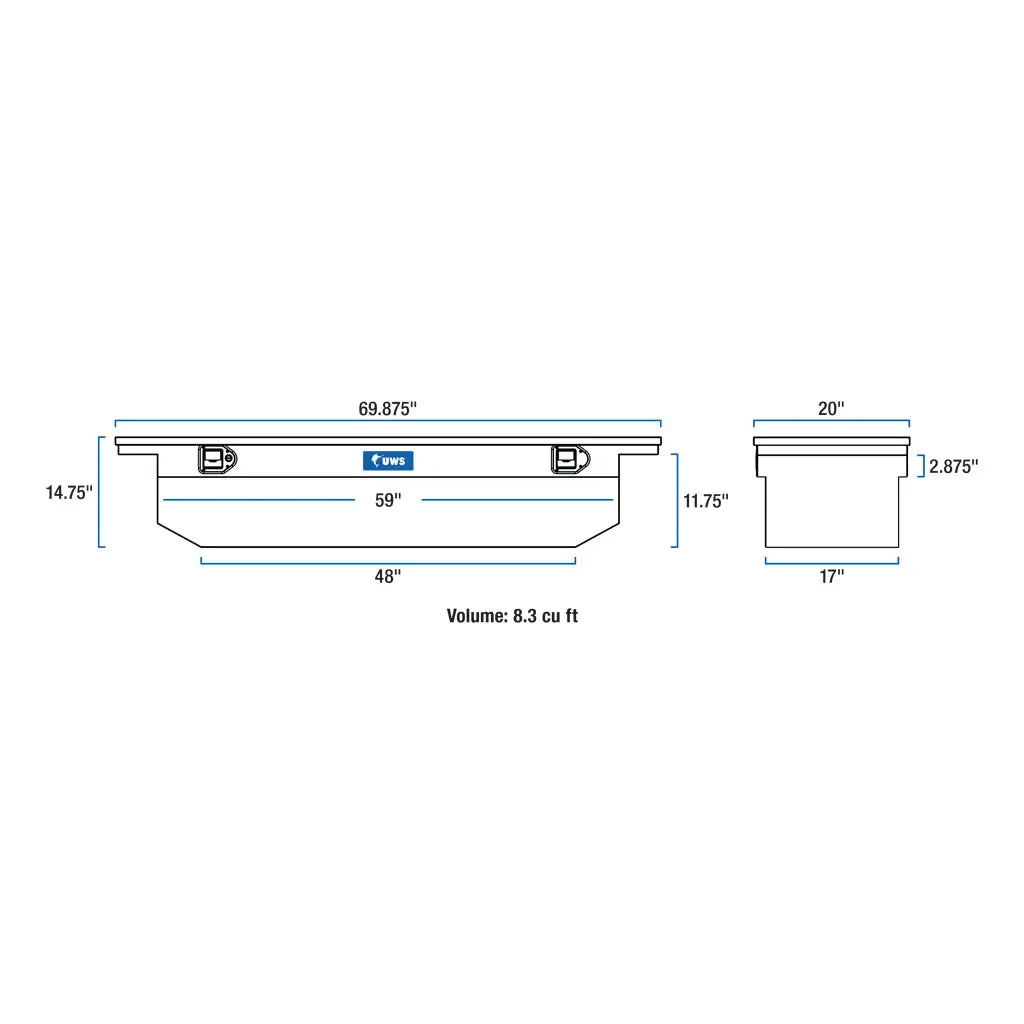 UWS/United Welding Services TBS-69-A-LP 69-In Aluminum Single Lid Crossover Toolbox with Low Profile Angled Design