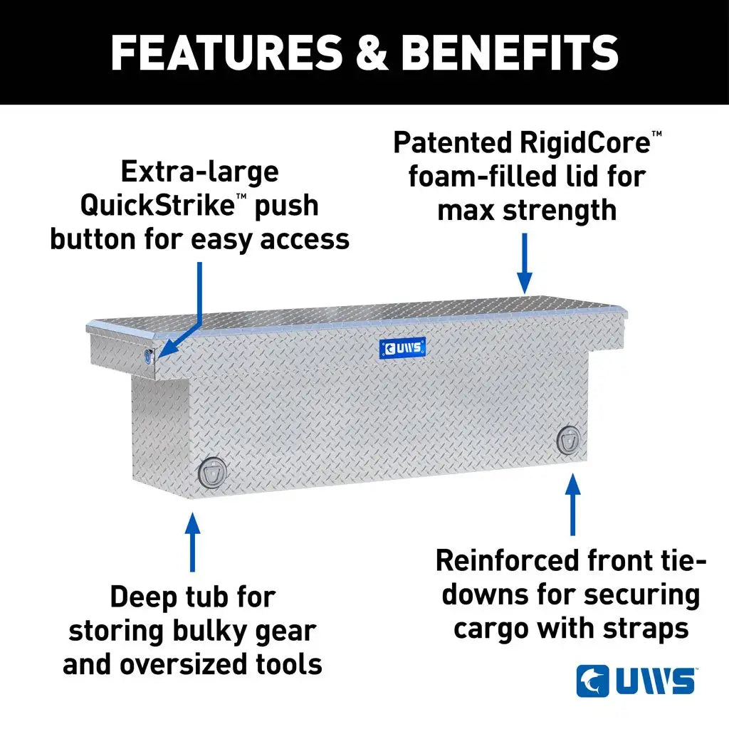 UWS United Welding Services TBSD-69-PB 69-Inch Deep Push Button Crossover Truck Toolbox in Bright Aluminum