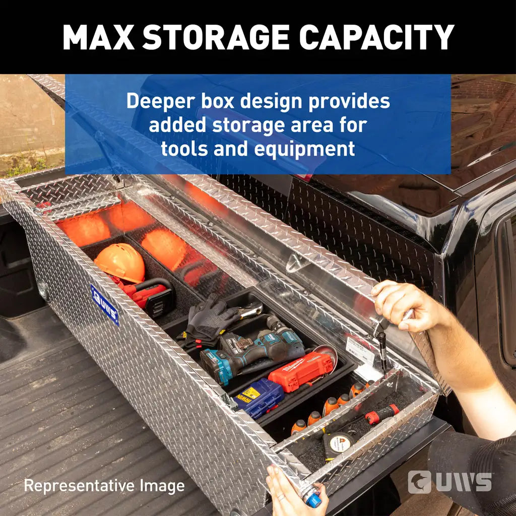 UWS/United Welding Services 72-Inch Deep Angled Push Button Crossover Truck Tool Box Matte Black TBSD-72-A-PB-MB