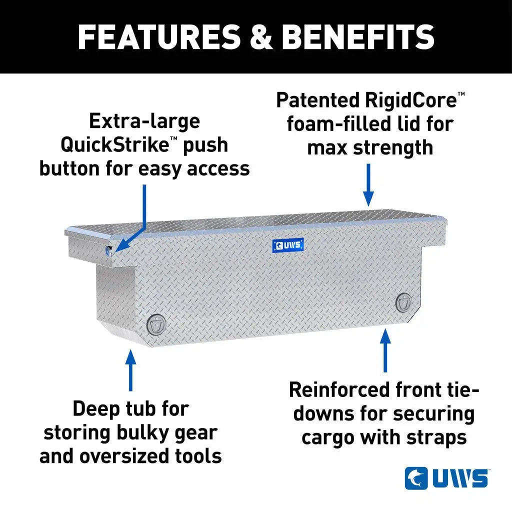 UWS United Welding Services 72-Inch Deep Angled Push Button Crossover Truck Toolbox in Bright Aluminum