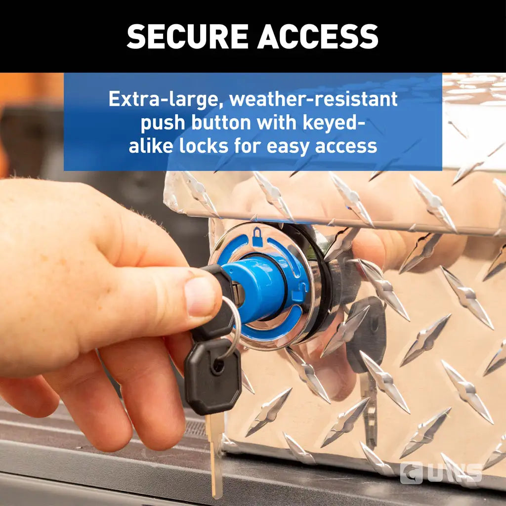 UWS United Welding Services 72-Inch Deep Angled Push Button Crossover Truck Toolbox in Bright Aluminum