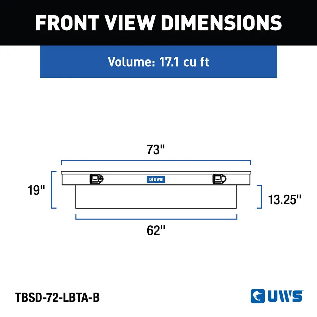 UWS United Welding Services Gloss Black Aluminum 72-Inch Deep Extra-Wide Crossover Truck Tool Box, Part Number TBSD-72-LBTA-B