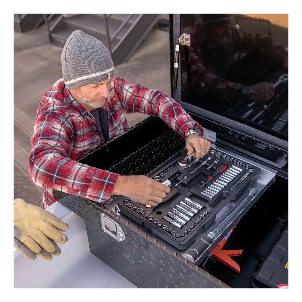 UWS United Welding Services Gloss Black Aluminum 72-Inch Deep Extra-Wide Crossover Truck Tool Box, Part Number TBSD-72-LBTA-B