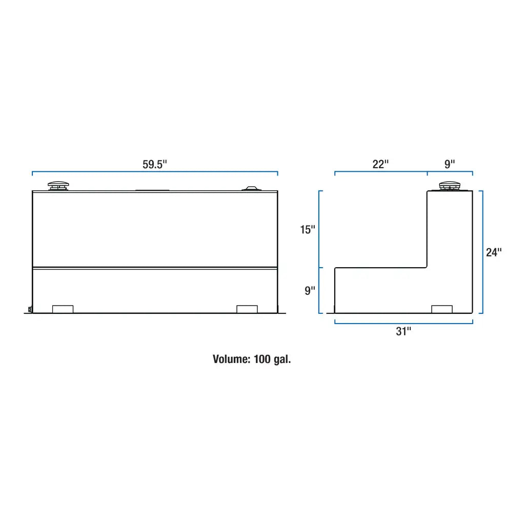 UWS United Welding Services Gloss Black 100 Gallon L-Shape Aluminum Transfer Tank - Model TT-100-L-T-P-B