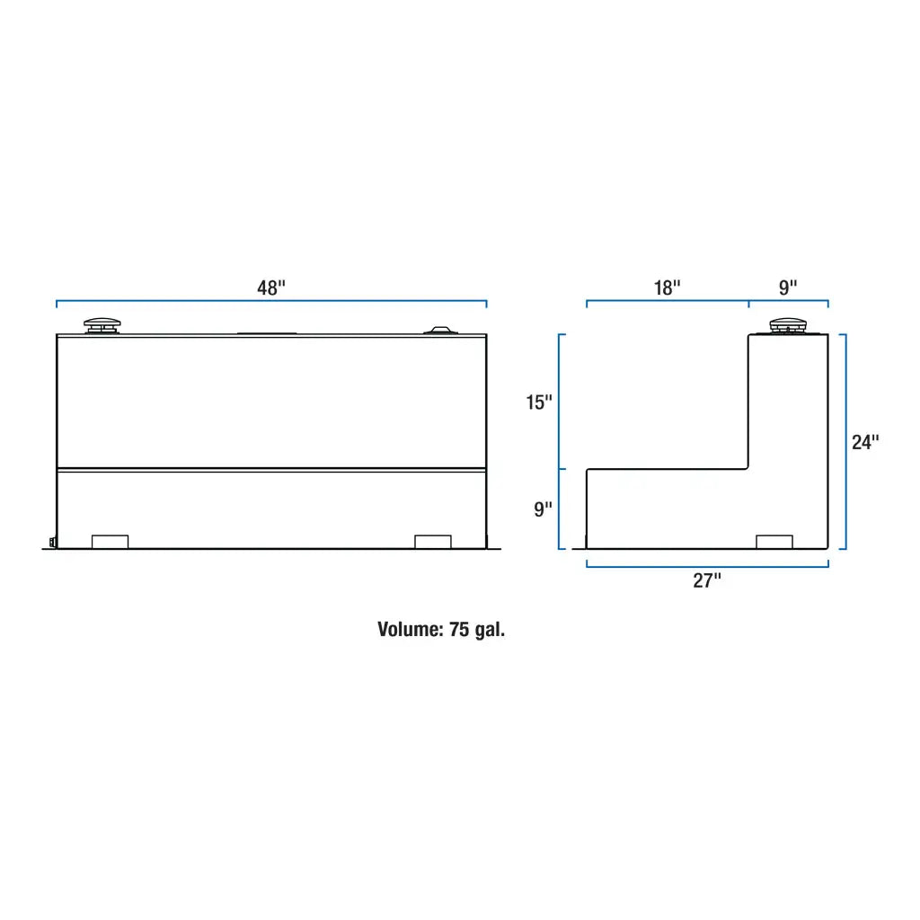 UWS United Welding Services Gloss Black 75 Gallon L-Shape Aluminum Transfer Tank - Model TT-75-L-T-P-BLK