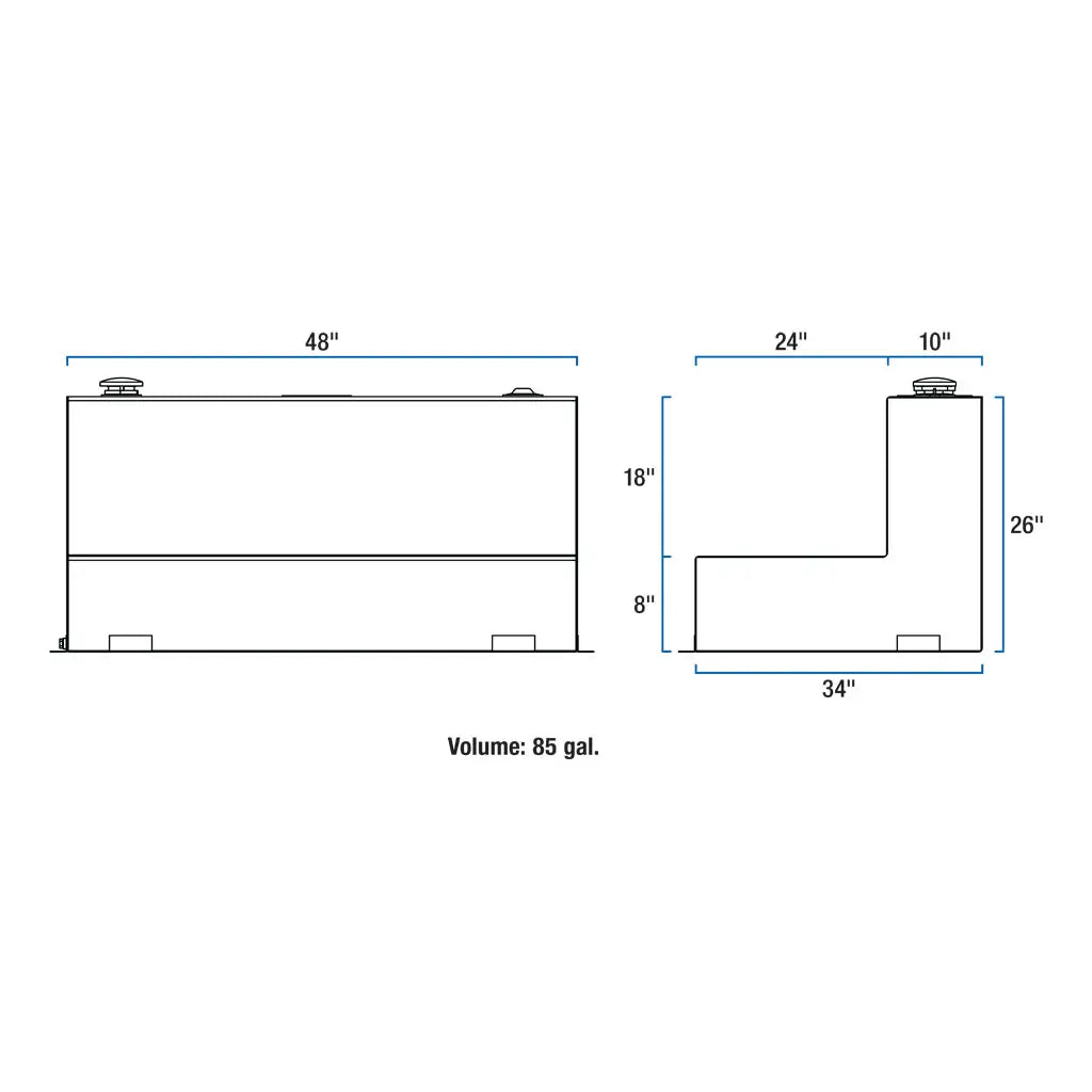 UWS United Welding Services Gloss Black 85 Gallon L-Shape Aluminum Transfer Tank - Part Number TT-85-L-T-P-BLK
